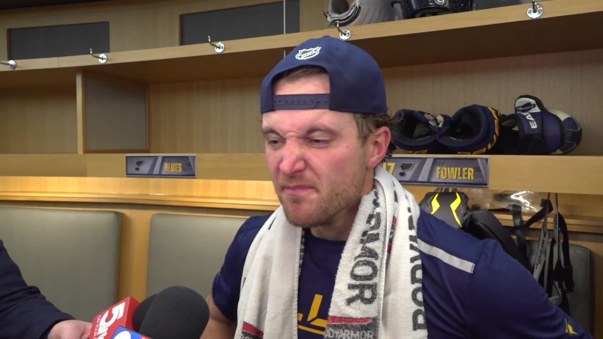 Blues' Cam Fowler grateful for support from fans after first goal